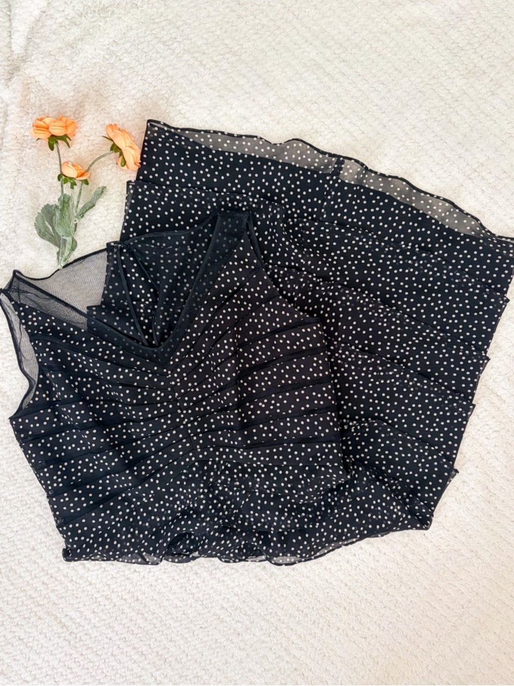 Adrianna Papell Black Polka Dot Tiered Mesh Midi Dress Party Cocktail Formal 10